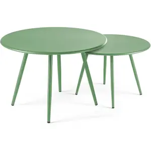 Oviala Palavas - Lot de 2 Tables Basses de Jardin en Acier Vert Cactus pas cher