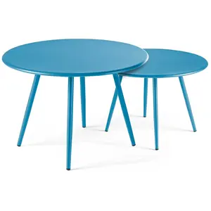 Oviala Lot de 2 tables basses de jardin en acier bleu pacific