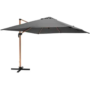 Oviala - Parasol déporté carré 3x3m effet bois anthracite pas cher