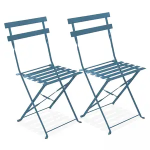 Oviala - Lot de 2 chaises pliantes en acier bleu pacific pas cher