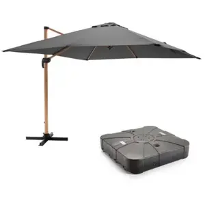 Comparateur de prix : Oviala Parasol déporté 3x3m et Dalle à Lester sur Roues Effet Bois Gris
