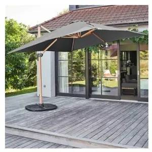 Comparateur de prix : Oviala - Parasol déporté 3x3m et 4 dalles lestées effet bois gris