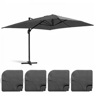 Comparateur de prix : Parasol déporté 3x4m et 4 dalles à remplir aluminium gris - Oviala