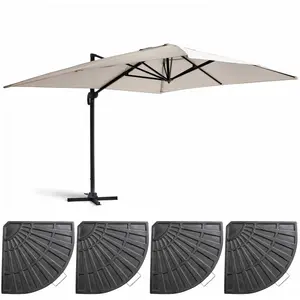 Comparateur de prix : Parasol déporté 3x4m et 4 dalles lestées aluminium blanc - Oviala