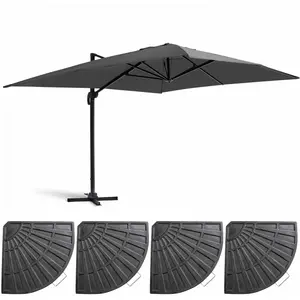 Comparateur de prix : OVIALA Parasol déporté 3x4m et 4 dalles lestées aluminium gris anthracite