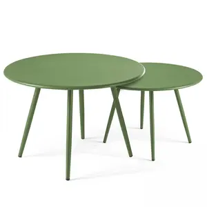 OVIALA Lot de 2 tables basses ronde en acier vert cactus pas cher