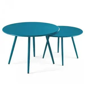 Oviala - Lot de 2 tables basses ronde en acier bleu pacific - Palavas pas cher