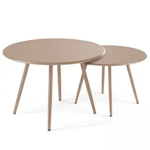 Lot de 2 tables basses ronde en acier taupe Palavas Oviala pas cher