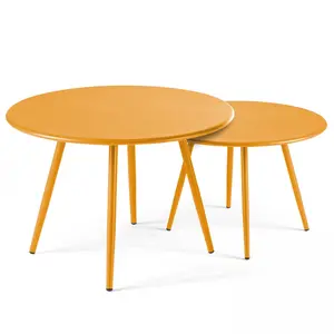 Lot de 2 tables basses ronde en acier jaune Palavas  Oviala