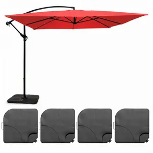 OVIALA Parasol déporté 3x3m et 4 dalles à remplir aluminium rouge pas cher