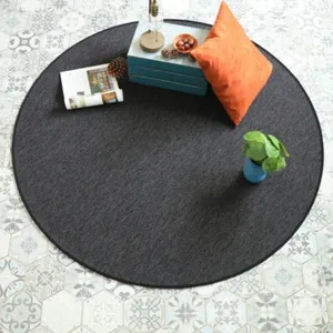 DECOWEB Tapis rond intérieur / extérieur - Timika gris ardoise - Galon noir - 120 cmVendu parcdiscount