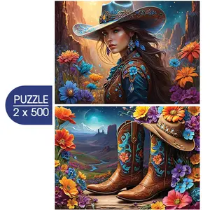 2 Puzzles - Cowgirl and Boots - Far West Collection pas cher