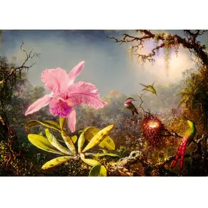 Bluebird Puzzle Martin Johnson Heade - Cattleya Orchid and Three Hummingbirds, 1871