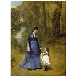 Grafika Jean-Baptiste-Camille Corot : Madame Stumpf et sa fille, 1872