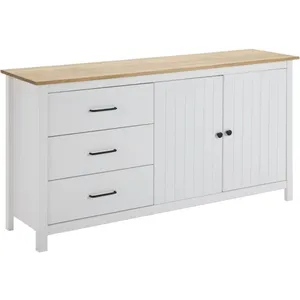 Comparateur de prix : Altobuy TINA - Buffet Bas 2 Portes 3 Tiroirs Bois Ciré et Blanc