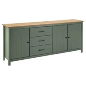 Comparateur de prix : Altobuy TINA - Buffet Bas 3 Portes 3 Tiroirs Bois Ciré et Vert