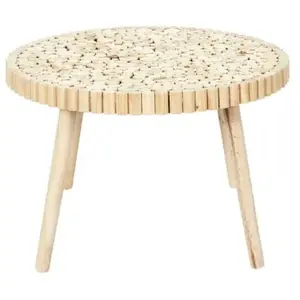 Altobuy FREJ - Table Basse Ronde avec Plateau en Rondins de Bois pas cher
