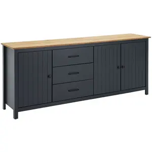 Comparateur de prix : Altobuy TINA - Buffet Bas 3 Portes 3 Tiroirs Bois Ciré et Bleu Pétrole