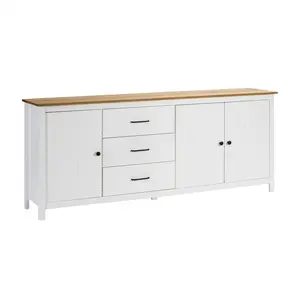 Comparateur de prix : Altobuy TINA - Buffet Bas 3 Portes 3 Tiroirs Bois Ciré et Blanc