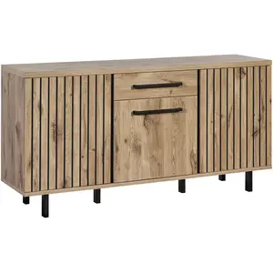 ALTOBUY Romy - Buffet 3 Portes 1 Tiroir Aspect Bois Finition Canyon Oak Effet Tasseaux pas cher