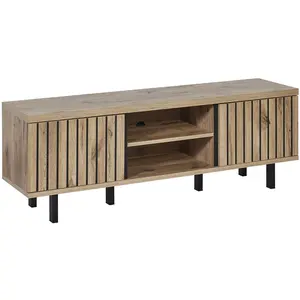 Altobuy ROMY - Meuble TV 2 Portes 2 Niches Aspect Bois Finition Canyon Oak Effet Tasseaux pas cher