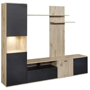 Comparateur de prix : ALTOBUY Niver - meuble tv mural avec banc tv et colonne led incluse et aspect bois noir