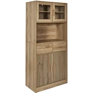 ALTOBUY PAJAN - Buffet Vaisselier Multi-Rangement Effet Bois avec Tasseaux pas cher