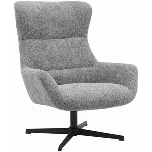 Altobuy BORIS - Fauteuil Tissu Peluche Gris Pied Pivotant Métal Noir -