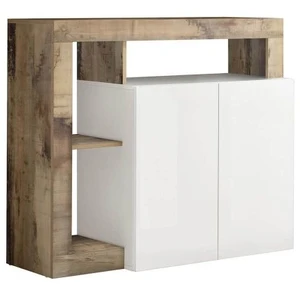 ALTOBUY Arturo - buffet 2 portes blanc laqué encadrement niches aspect bois antik pas cher