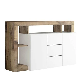 Comparateur de prix : ALTOBUY Arturo - buffet 2 portes 3 tiroirs blanc laqué encadrement niches aspect bois antik