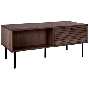 Altobuy Table basse 2 tiroirs effet tasseaux teinté chêne foncé pas cher