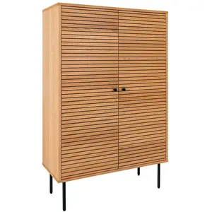 Altobuy LOWAN - Buffet Haut 2 Portes Effet Tasseaux Teinté Chêne Clair - pas cher