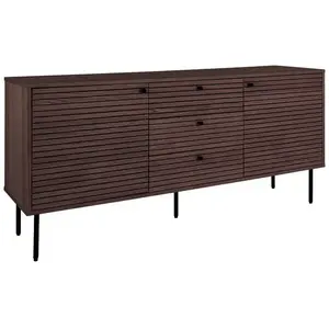 Altobuy LOWAN - Buffet 3 Tiroirs 2 Portes Effet Tasseaux Teinté Chêne Foncé - pas cher