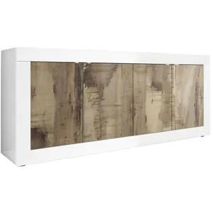 ALTOBUY Otello - buffet 4 portes finition blanc laqué et aspect bois antik pas cher