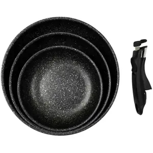 Altobuy Set de 3 poêles en aluminium revêtement effet pierre avec 1 po...