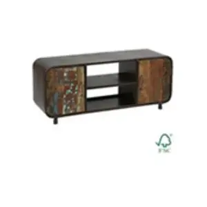 Comparateur de prix : Altobuy CALLISTE - Meuble TV 2 Portes en Bois Recyclé de Caractère Structure Acier
