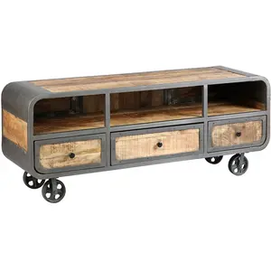 Comparateur de prix : EDWIN - Meuble TV 3 Tiroirs Acier et Bois Massif - Altobuy