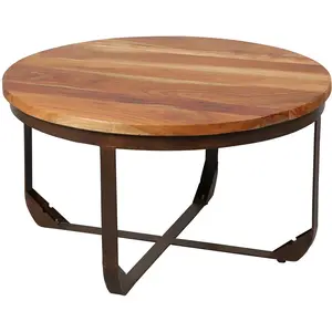 Comparateur de prix : ALTOBUY THARA - Table Basse Ronde Plateau en Bois de Recyclé et Pied en Acier