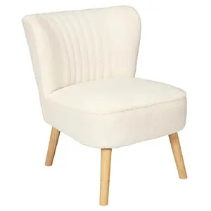 ALTOBUY KELIOS - Fauteuil en Tissu Bouclettes Blanc Pieds Bois Naturel