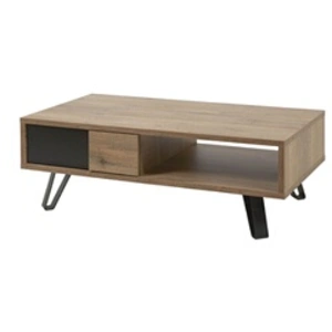 CARSON - Table Basse 1 Tiroir Effet Bois Naturel et Noir - Altobuy pas cher