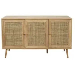 Buffet bas - ALTOBUY - MAYA - Effet bois - Façades rotin - Marron pas cher