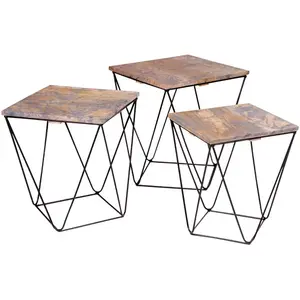 Altobuy ERLING - Lot de 3 Tables Basses Acier et Effet Marbre Gris pas cher