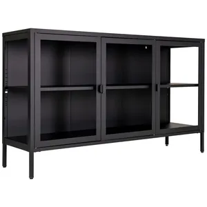 Altobuy HENDRA - Buffet 3 Portes Verre et Acier Noir pas cher