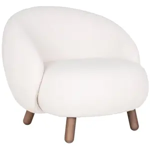 Altobuy MOOT - Fauteuil Bas Imitation Laine Blanche et Pieds Bois -