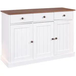 Comparateur de prix : ALTOBUY SOCOA - Buffet 3 Portes 3 Tiroirs Bois Massif Vernis Sepia et Blanc TU