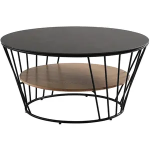 Comparateur de prix : ALTOBUY SONIA - Table Basse Métal Plateaux Céramique Noire et Plaqué Chêne