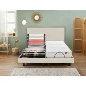 Comparateur de prix : Epeda Ensemble sommier électrique et tête de lit Horizon-2 x 80 x 200 cm-Lin