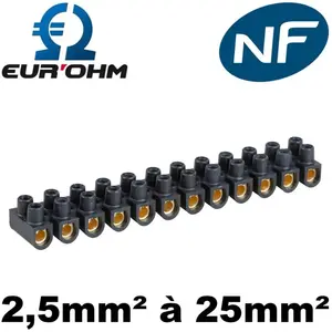 Eur Ohm - Domino électrique - Barrette laiton noire 12 plots à vis 2,5... pas cher