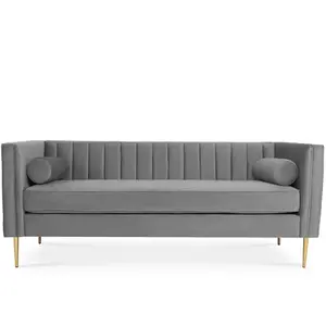 INTENSE DECO Canapé 3 places James Velours Gris pieds doré pas cher