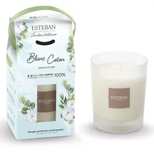 ESTEBAN Bougie parfumé rechargeable - Blanc Coton 180 gr pas cher